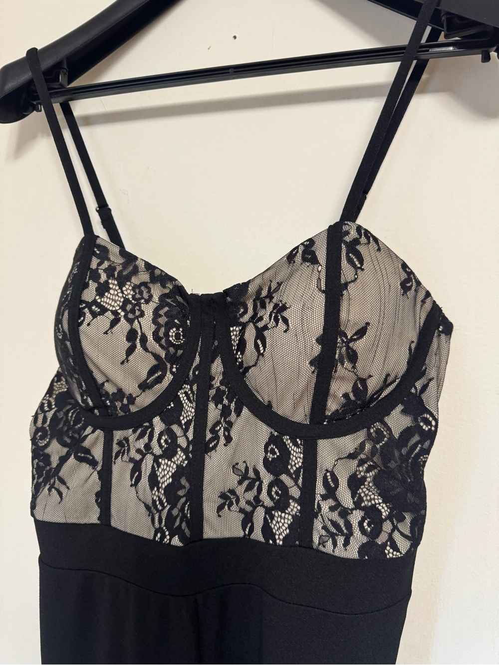 Fashion Nova Black Lace Bodice Wide-Leg Jumpsuit with Spaghetti Straps - Picture 4 of 8
